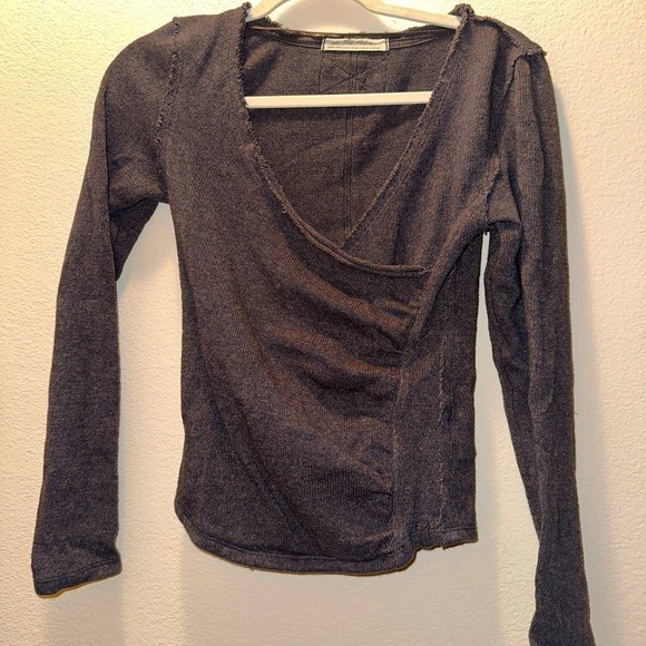 We the free women’s grey ruched faux wrap long sleeve top XS fall boho raw hems - Picture 1 of 13